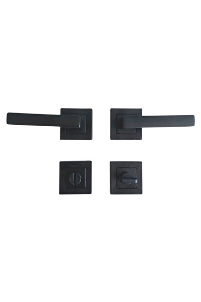 DSYapıAksesuar Lama Siyah Kare Rozetli Kapı Kolu Tuvalet(WC) ve Banyo Kapısı Kolu Rozetli Bir Kapılık WC(1 Takım)