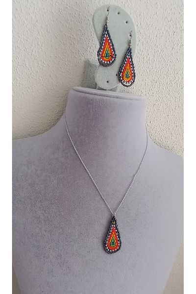 İPAR AKSESUAR Sand Bead Embroidery Handmade Earrings and Necklace Set