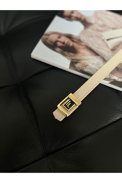 Fiori Beige Women's Belt with F Logo Gold Buckle, Gold Women's Belt, Pants Belt, Coat Belt
