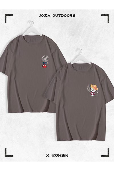 Joza Outdoors Spiderman Hello Kitty με μοτίβο Unisex Oversize T-Shirt Σετ 2 - Web Lover, Πολύχρωμο