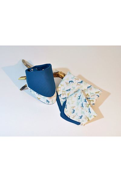 minart design Small Horses Petrol Blue Double Sided Snaps Bandana for Cat or Dogs