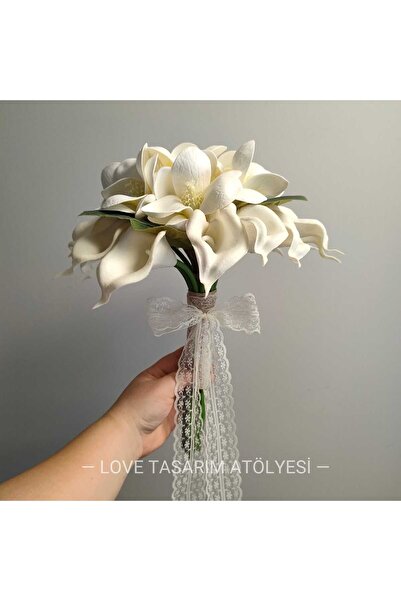 LOVE TASARIM ATÖLYESİ Özel Tasarım Lüks Islak Gala Ve Manolya Buketi Solmayan...