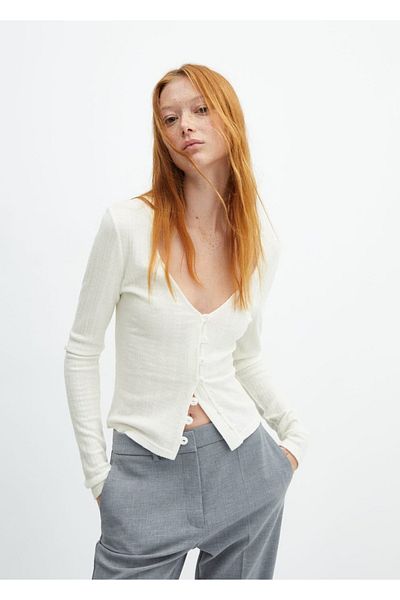 MANGO Woman Ζακέτα ριγέ με κόσμημα