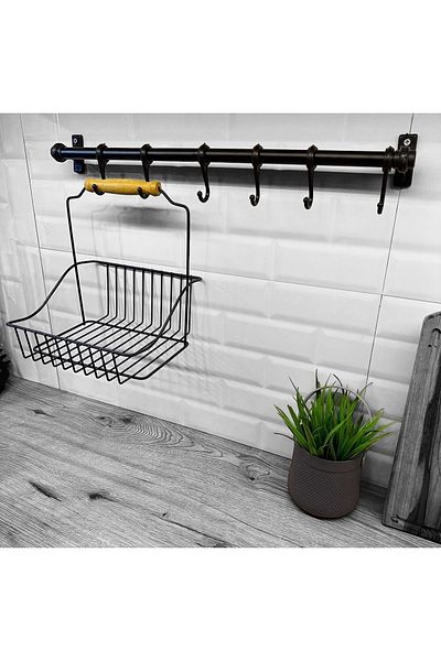 PULCA SHOP Retro Hanging Kitchen Basket Countertop Wall Hanging Organizer with Wooden Handle