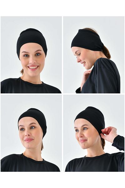 mirach 2 Pack Hair Band Bandana Set |   Black and White Ponytail Sports Buckle Detailed Design