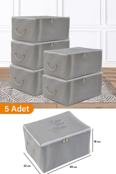 Serstil 5 Pieces - Mini Size Printed Detailed Anthracite Storage Bag 30 X 22 X 18 Cm