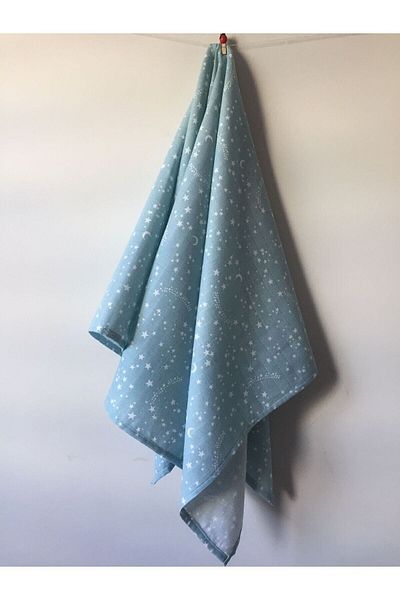 runbaby 100X75 cm 100% Cotton Muslin Fabric Baby Cover & Blanket - Light Blue Star