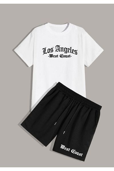 Sky Light Unisex White Printed T-Shirt - Black Shorts - Summer