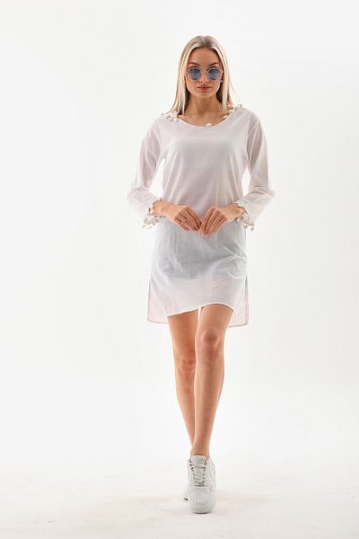 MaxiMor Women's White Color Long Sleeve Beach Tunic Hooded Cotton Cover