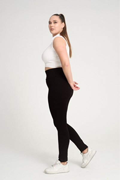 BANEGA Μαύρο καλσόν με ραβδώσεις Curve Plus Size