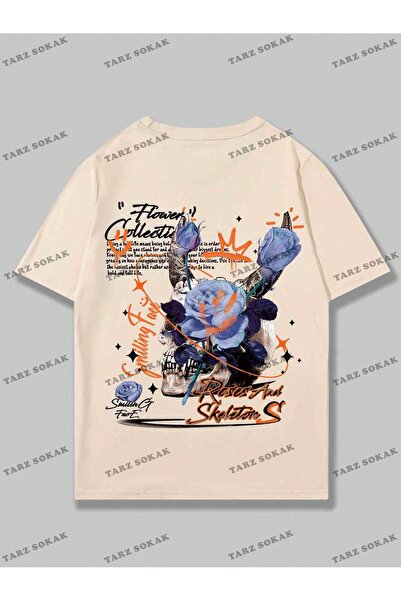 Tarzsokak Tricou cu slogan cu flori cu craniu KOD Trend Street Life pentru bă...