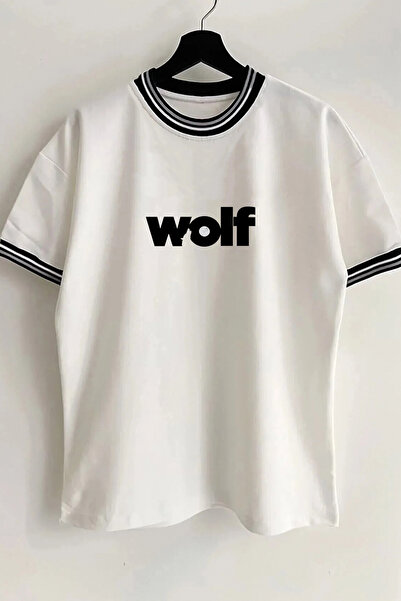 Vordevia Wolf - Tricou oversize cu guler rotund cu nervuri cu imprimeu Wolf