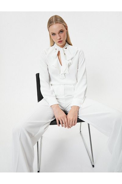 Koton Scarf Collar Blouse Long Sleeve Ruffle V-Neck