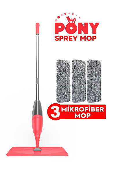 Pony Sprey Mop 3 Adet Mikrofiber Mop Paspas Temizlik Seti Somon