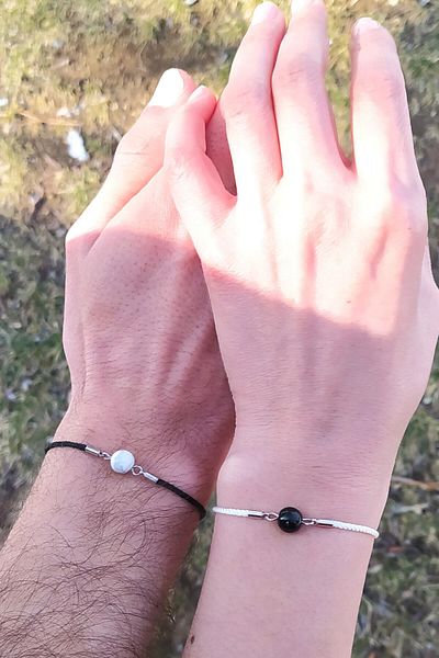 Jujuba Onyx and Howlite Natural Stone Lover Couple Bracelet with Song Gift