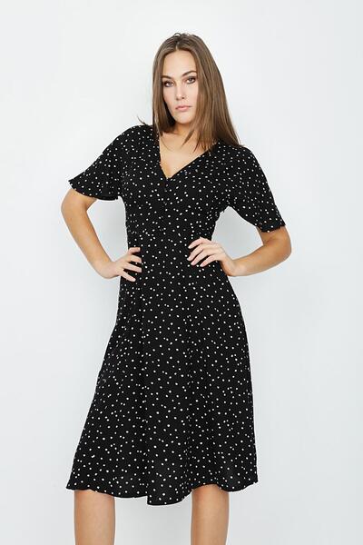 Select Moda Γυναικείο φόρεμα με πουά ζώνη