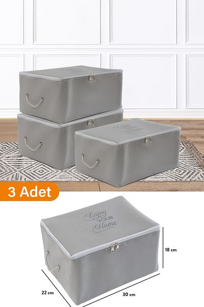Serstil 3 τεμάχια - Mini Size τυπωμένη λεπτομερής τσάντα αποθήκευσης ανθρακί 30 X 22 X 18 cm