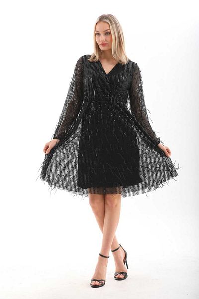 CİXAPLE Fringed Sequin Sequin Dress