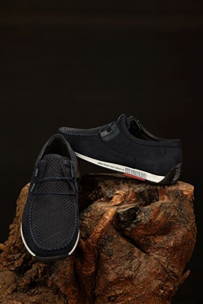 JAMES FRANCO Men's Summer Navy Blue 100% Genuine Leather Anti-Sweat Comfort Orthopedic Sole Light Casual Shoes