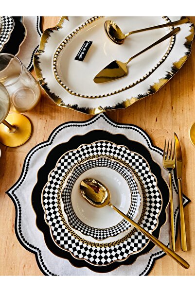 CASA DE BELLA Siyah Çizgili 120 Parça 12 Kişilik Yemek Takımı Ve Çatal Kaşık ...