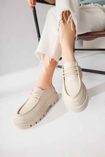 Limoya Henrica Skin Color, Beige Thick Sole Loafers, Women's Loafer Shoes