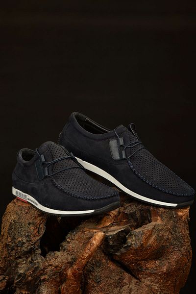 JAMES FRANCO Men's Summer Navy Blue 100% Genuine Leather Anti-Sweat Comfort Orthopedic Sole Light Casual Shoes