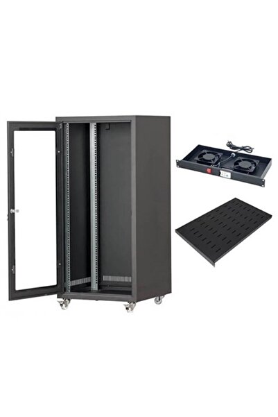 SETRACK 19'' 12U 600X600 TEKERLEKLİ RACK KABİNET+FAN+SABİT RAF