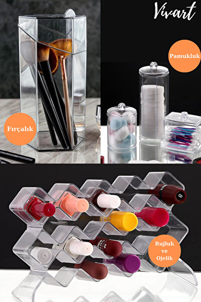 Vivart منظم مجموعة فرش مكياج مكون من 5 قطع لأحمر الشفاه - طلاء أظافر - قطن - قطن للأذن وفرشاة