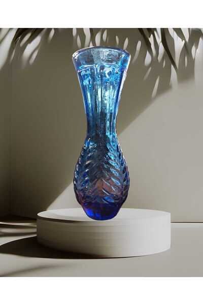 Dedemin Antikaları Vintage Kobalt Mavi Dökme Cam Vazo