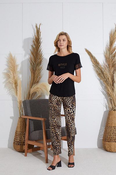 Sevim Set pijamale negre cu mânecă scurtă pentru femei C6T0N551