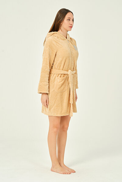 İntensive Hooded stone detailed zippered pockets ultra soft dressing gown