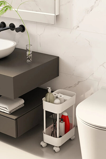 ARNİLLO Çok Amaçlı 2 Katlı Banyo Organizer Düzenleyici Dolap Içi Tezgah Altı Tekerlekli Organizer