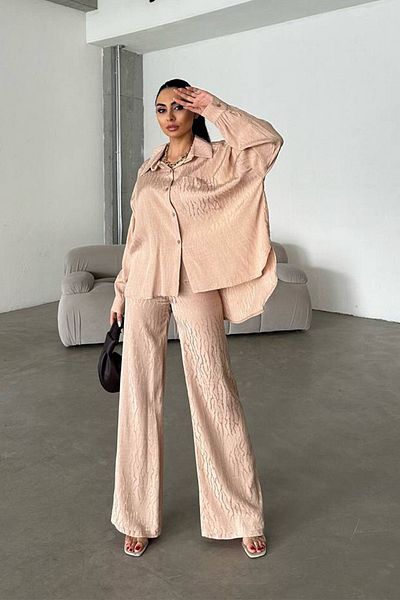 Ortaya Çık Kő Jacquard vászonszövet ing nadrág szett