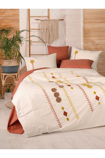 Cotton Box Set cuvertură de pilota dublă cu broderie Puff Amaris Tile