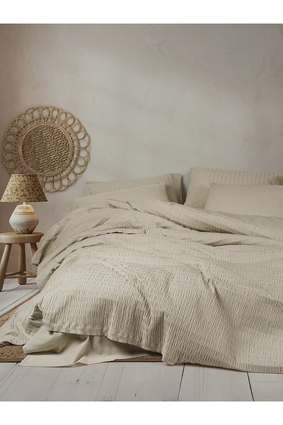 Cotton Box Σετ Παπλωματοθήκη Liny Διπλό Sungai Beige