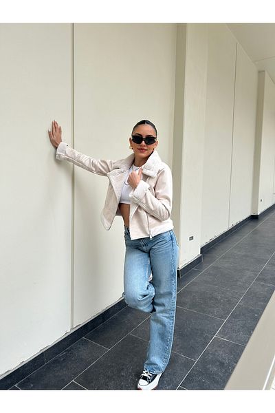 MEECY Pelzige Bikerjacke für Damen