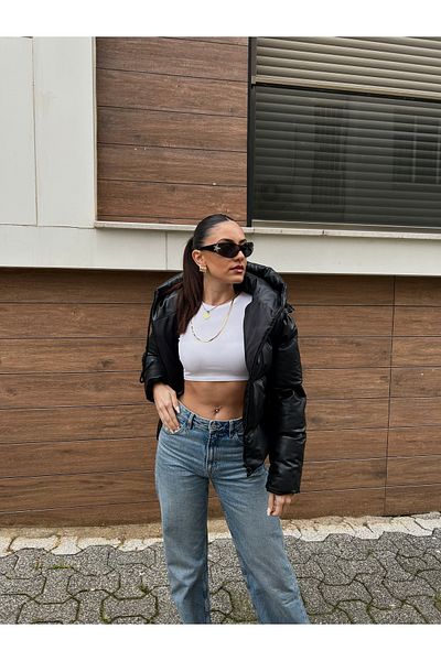 MEECY Pufferjacke aus Leder für Damen
