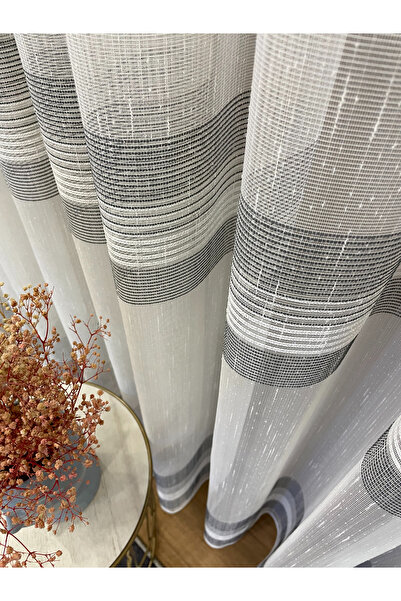Brillant Μοντέρνα κουρτίνα από τούλι 1/2,5 πλισέ με 3 σειρές ταινιών - Εκρού/Γκρι