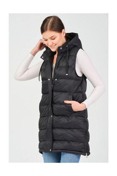 PIQUE Fixed Hooded Comfortable Fit Moana Women's Vest with Side Zipper
