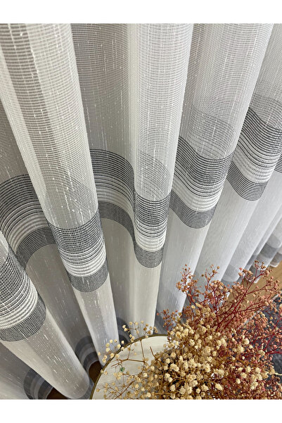 Brillant Μοντέρνα κουρτίνα από τούλι 1/2,5 πλισέ με 3 σειρές ταινιών - Εκρού/Γκρι