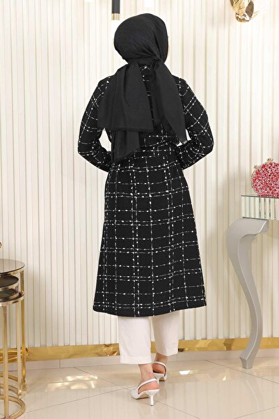 Modamihram Пальто з детальним поясом на ґудзиках з капюшоном чорне 19176