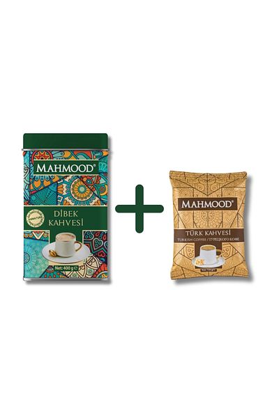 Mahmood Dibek Coffee Tin Box with Scale Spoon 400 Gr - Medium Roasted Turkish Coffee 100 Gr