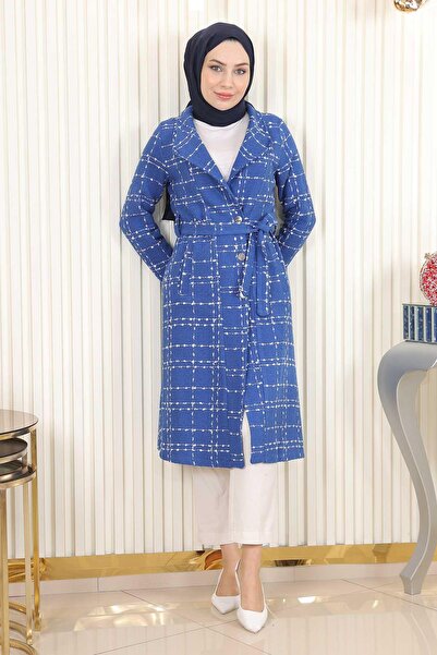 Modamihram Пальто на ґудзиках з детальним поясом, на ґудзиках, з капюшоном, індиго 19176