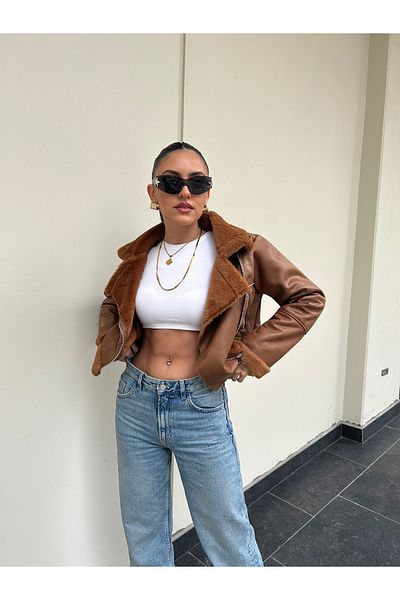 MEECY Pelzige Bikerjacke für Damen