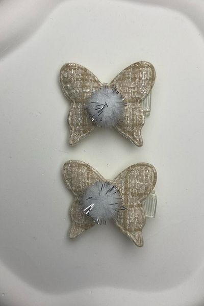 Jaida Moda Γυναικεία Μπεζ Πομπον Πεταλούδα Μοντέλο Διπλό Μάνταλο Πόρπη