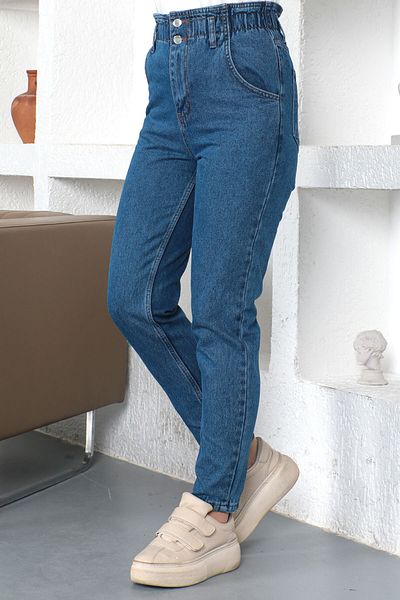 Tesettür Dünyası Rugalmas derekú Mom Jean nadrág Tsd230366 Sötétkék