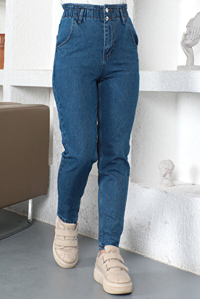 Tesettür Dünyası Ελαστική μέση Mom Jean Παντελόνι Tsd230366 Σκούρο Μπλε