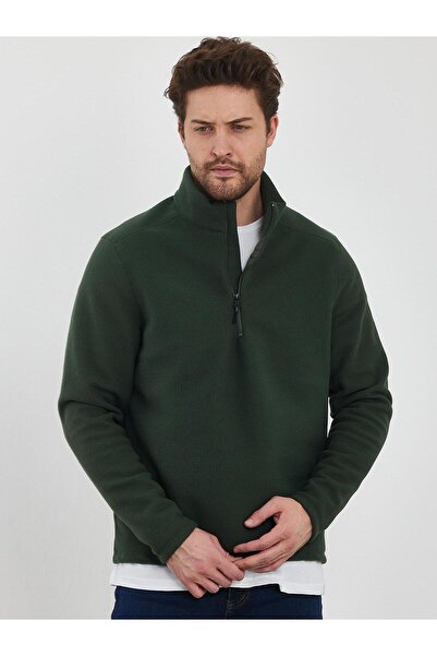 Terziayhan Чоловічий хакі антипілінг без пілінгу стандартна посадка комір-стійка холодний доказ флісовий светр з флісу