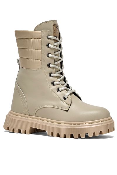 Tonny Black Girl's Nude Thermo Sole Side Quilted Patterned Lace Up and Zippered Boots