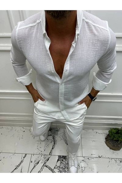 EmirFashion Large Size Easy-Iron Oversize Cut Men's Linen Shirt